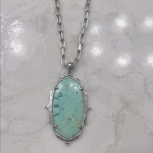 Kendra Scott Sterling Silver Necklace Sea Green Chrysocolla Pendant 16” chain